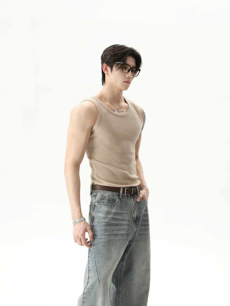 TURNTIDE Crew Neck Pit Strip Knitted Sleeveless Sports Vest