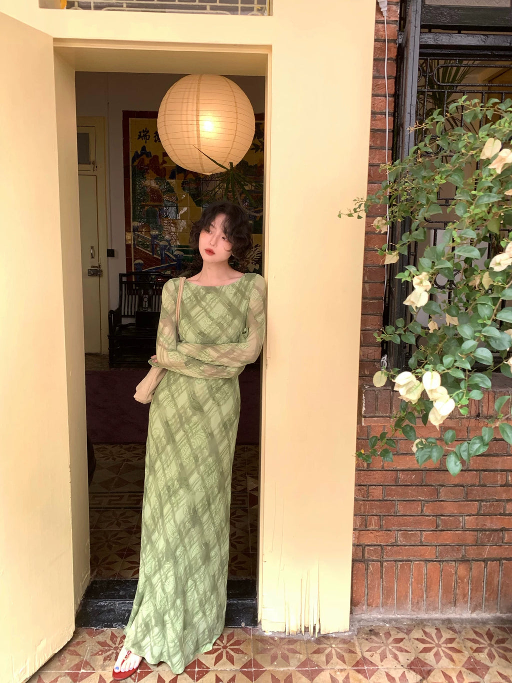 KELIFAN Plaid Print Long Dress
