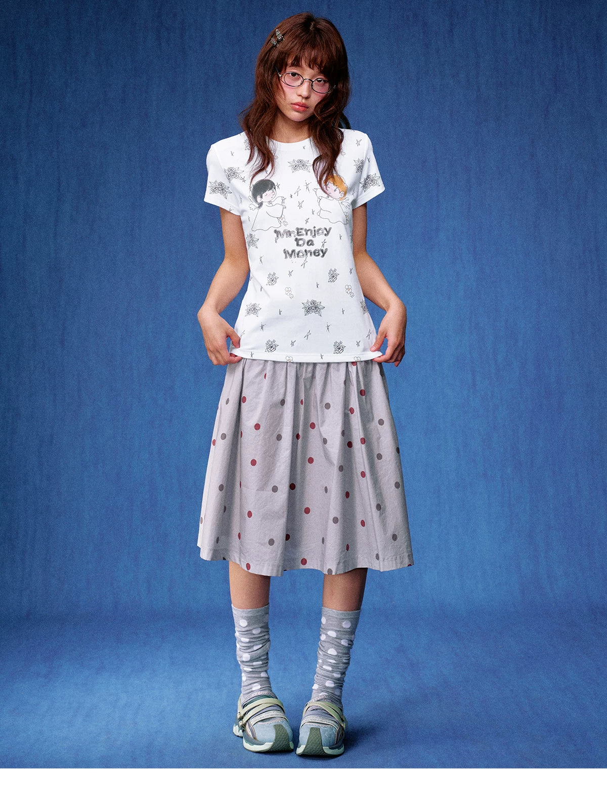 MEDM Casual Polka Dot Floral Versatile Tee