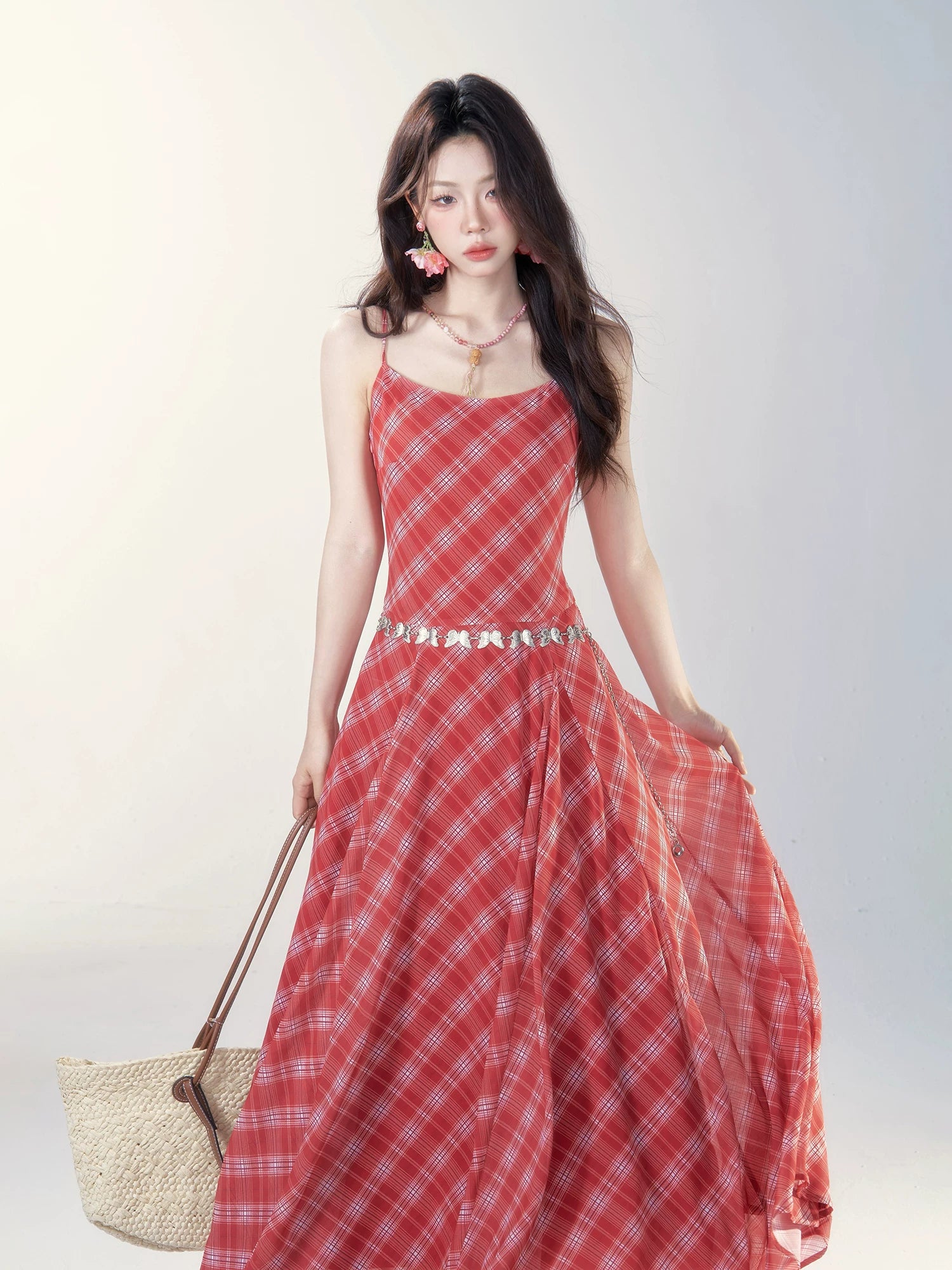 Wildberry Red Plaid Waist Suspender Dress