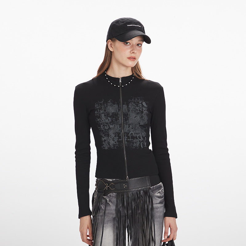 Nariele Small Stand Neck Front Shoulder Slim Sleeve Long Sleeve