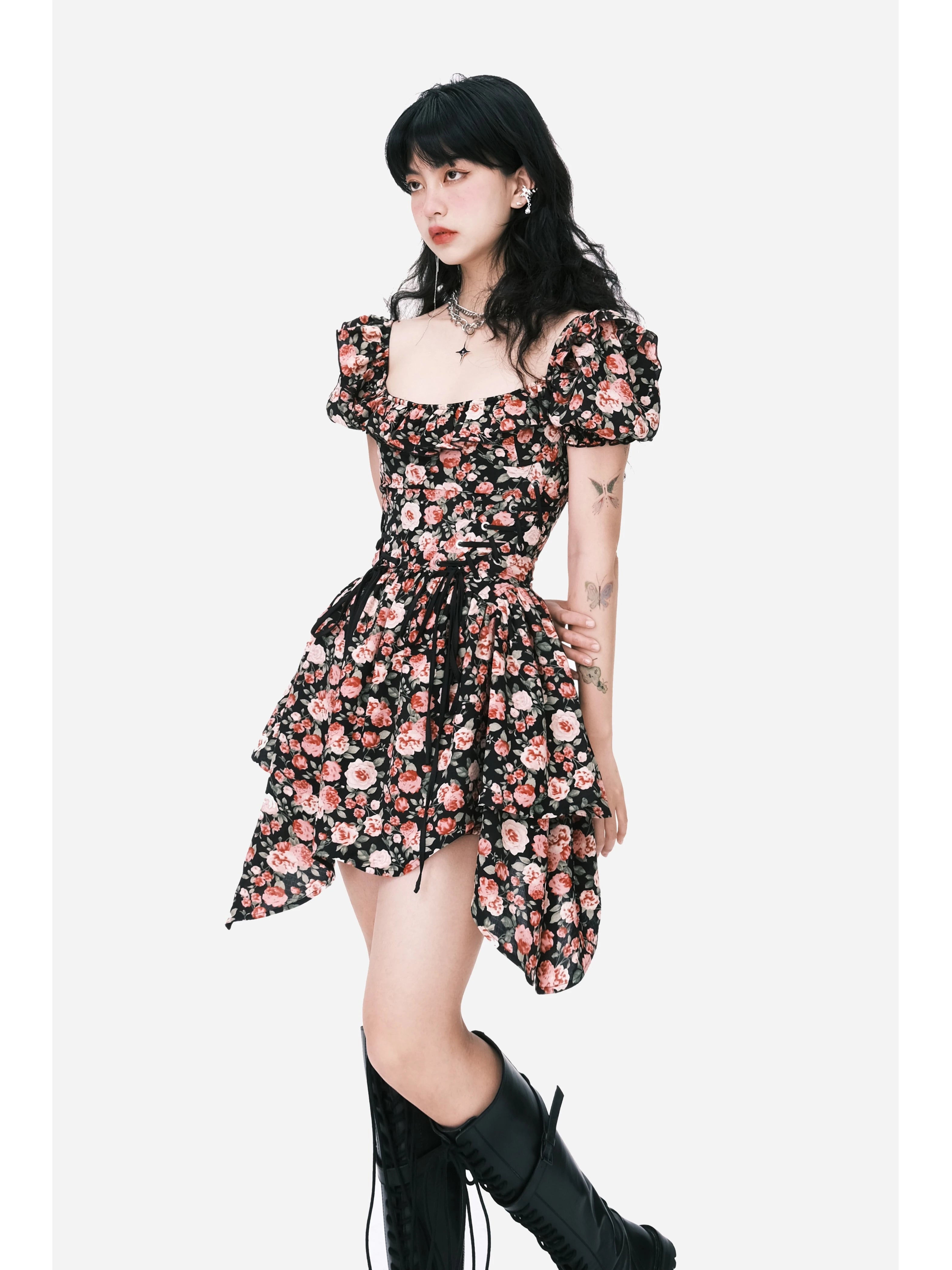 LULUSWINGS Lace-up Waist Irregular Dress
