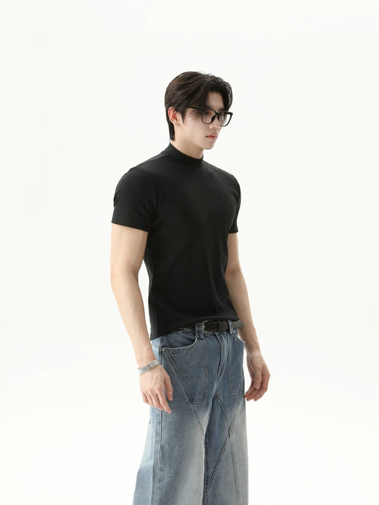 TURNTIDE Simple Semi-turtleneck Slim Tee