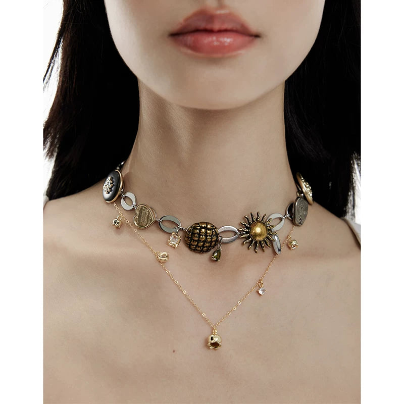 NO SOLUTION Sunset Design Stacked Necklace Retro Necklace