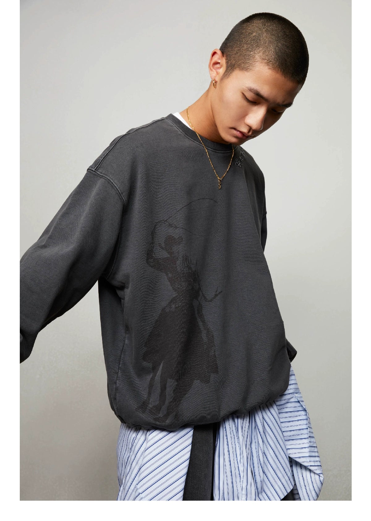 SUPERTOFU Makes Old Denim Pattern Crew Neck Sweater