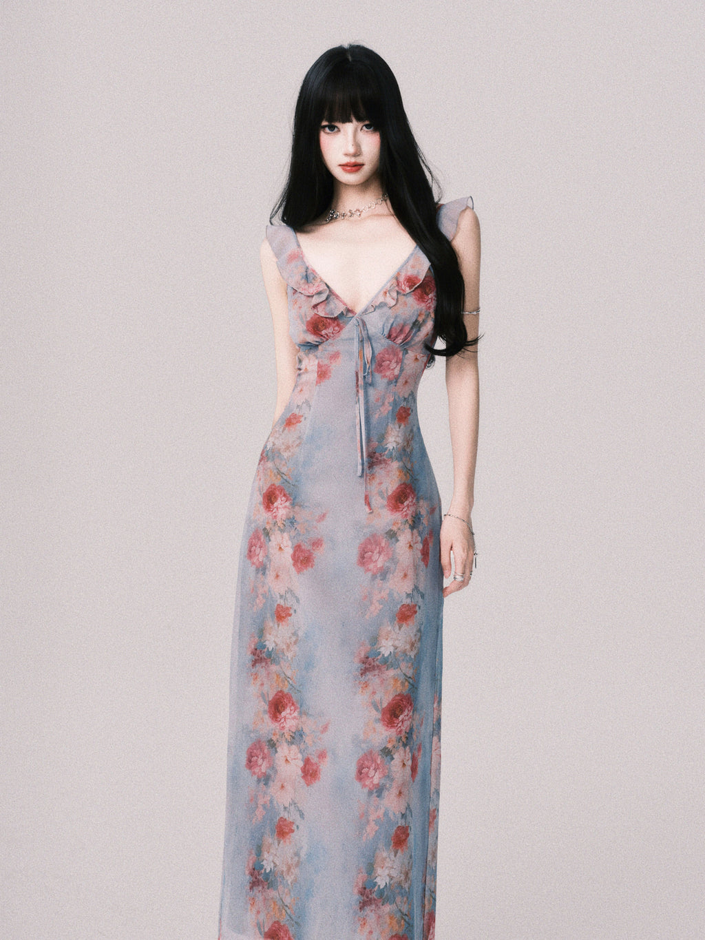 LULUSWINGS Vacation French V-neck Print Suspender Skirt