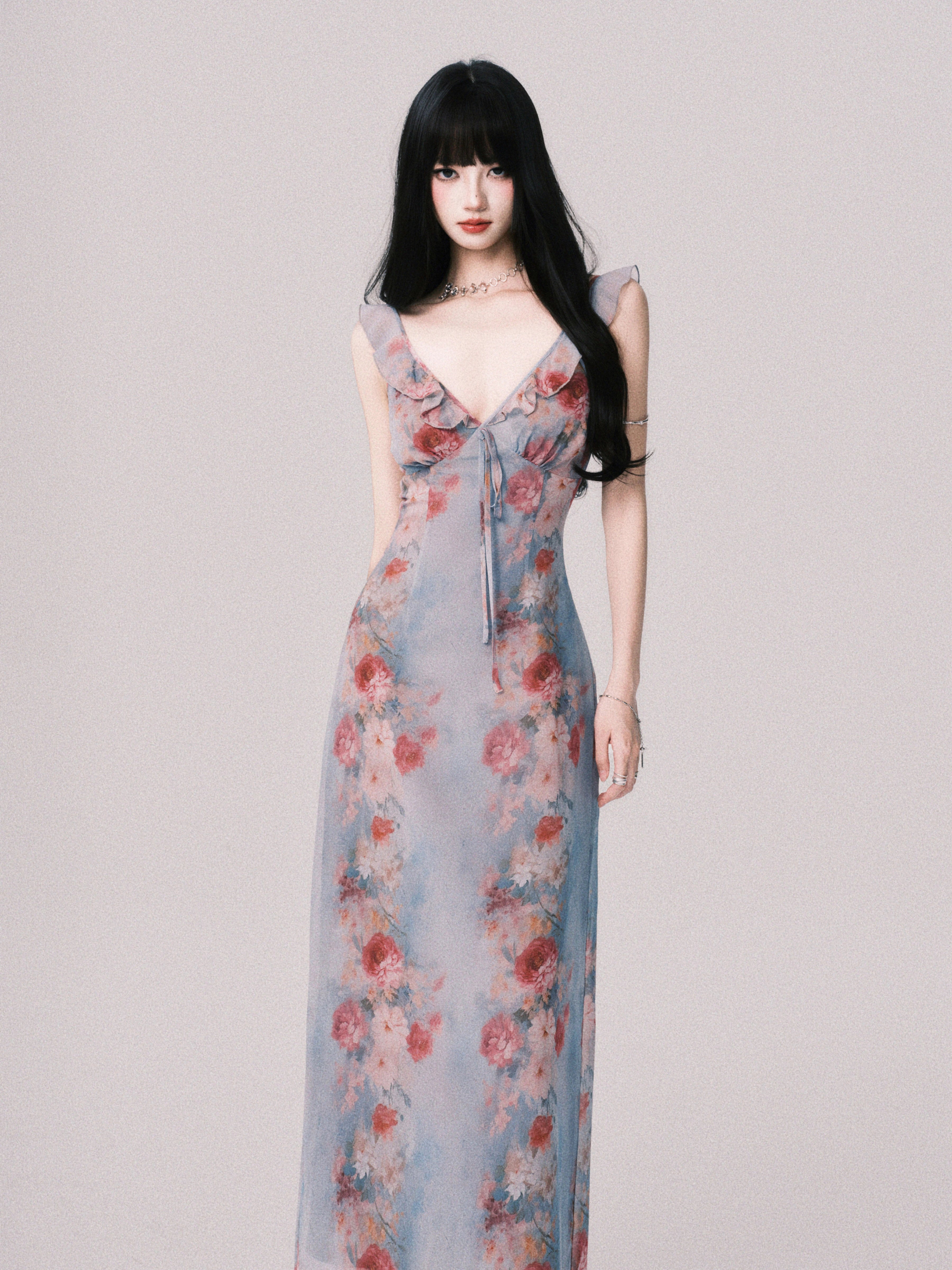 LULUSWINGS Vacation French V-neck Print Suspender Skirt