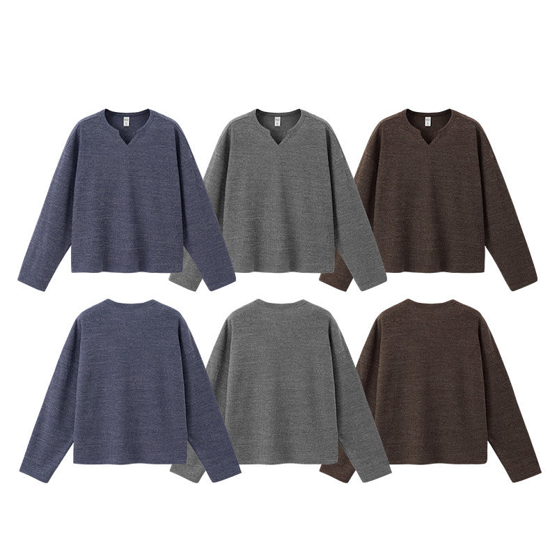 Inflation Waffle Open Neck Loose Long Sleeve