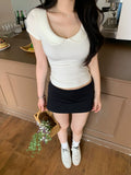 Popchee U-neck Simple Versatile Tee