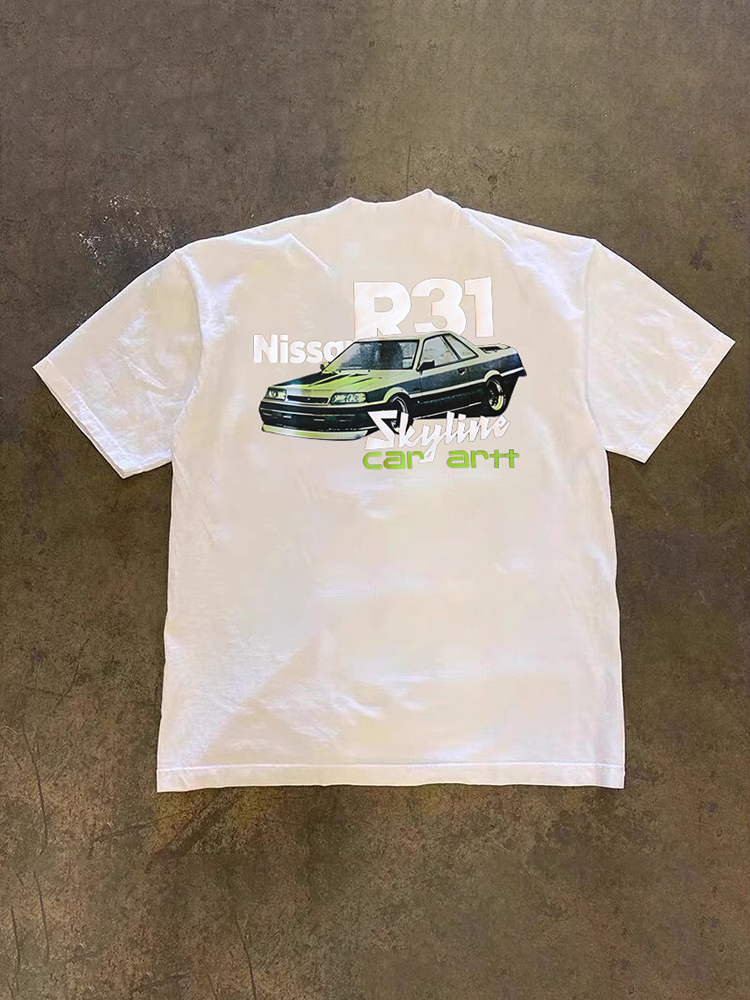 UPUPXIA Car Print Hip Hop Loose Tee