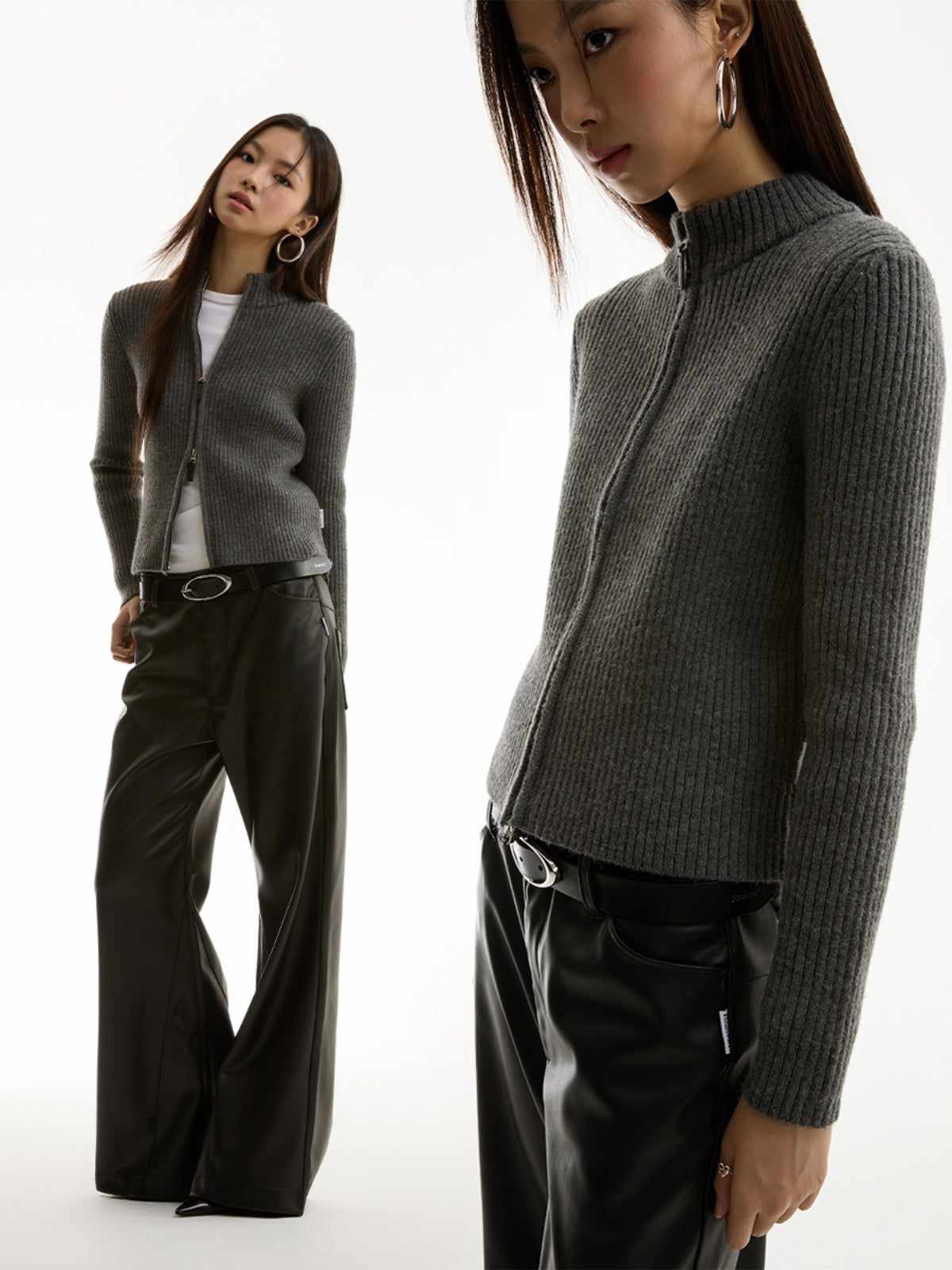 FUNKYFUN Pit Strip Texture Stand-up Collar Slim-fit Knitted Jacket