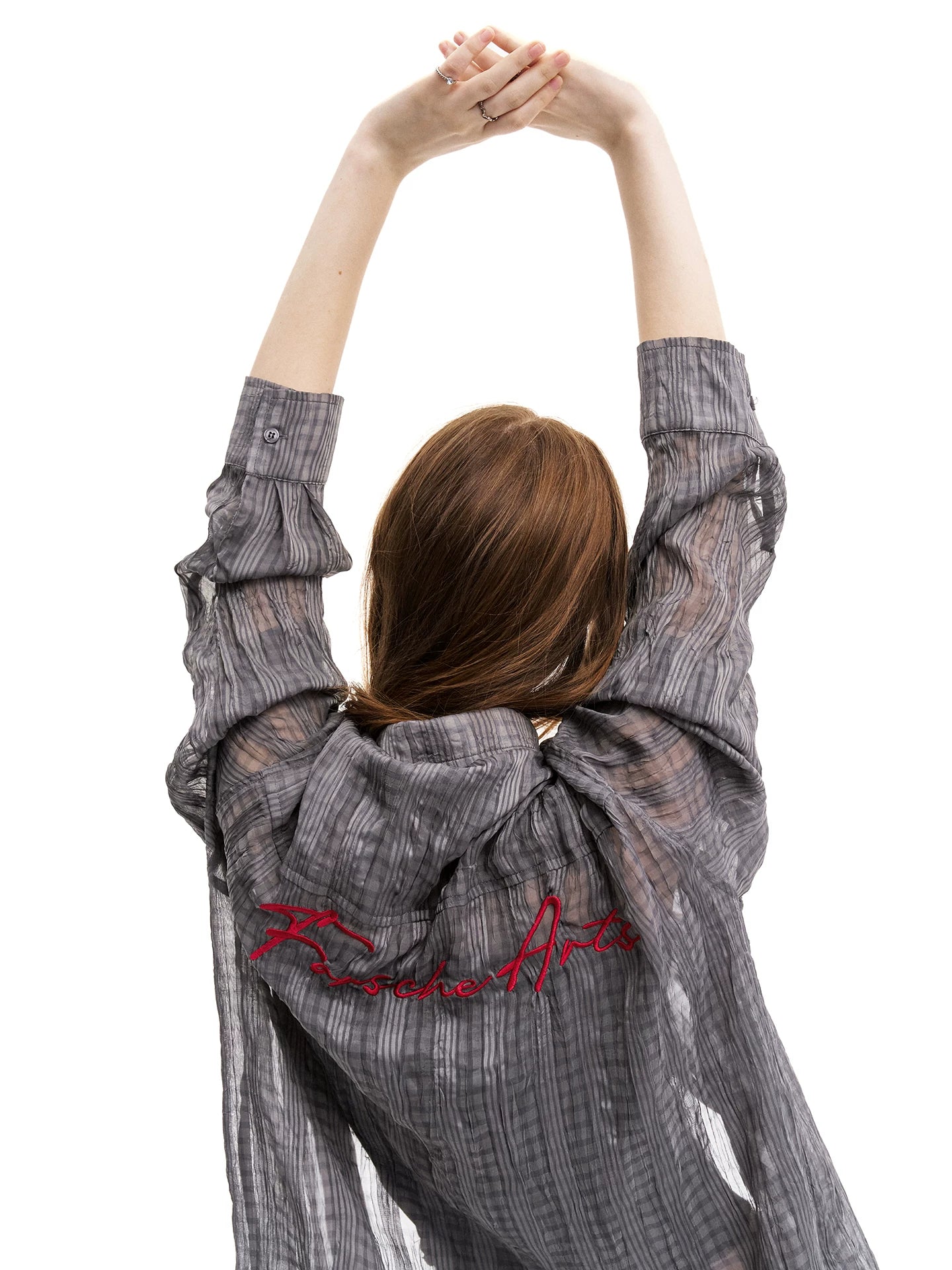 0123Start Plaid Embroidery Slightly Wrinkled Thin Shirt Jacket