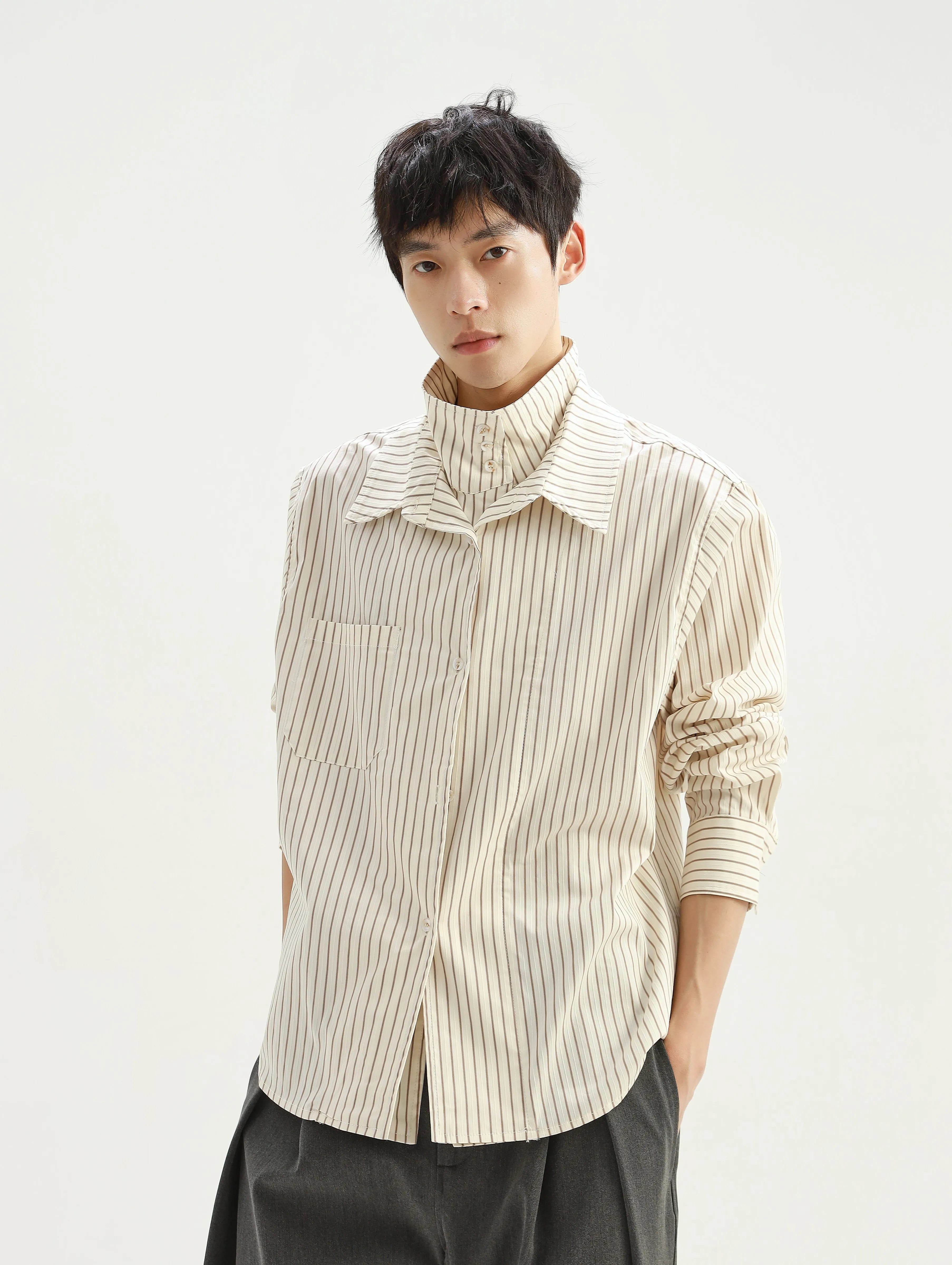 Stay The Night Fake Two Double Neck Striped Shirts