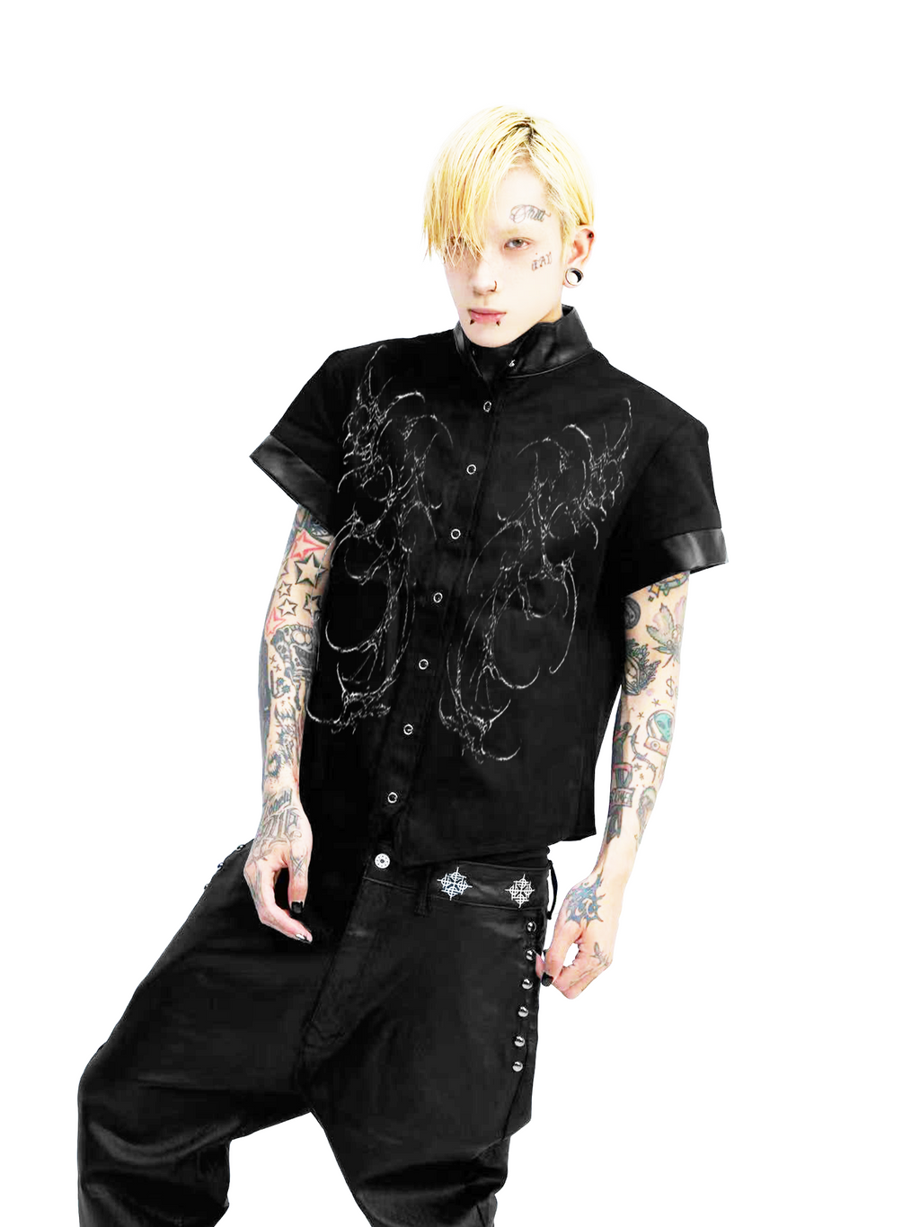 DETW Leather Slim Shaped Stand-up Collar Tee