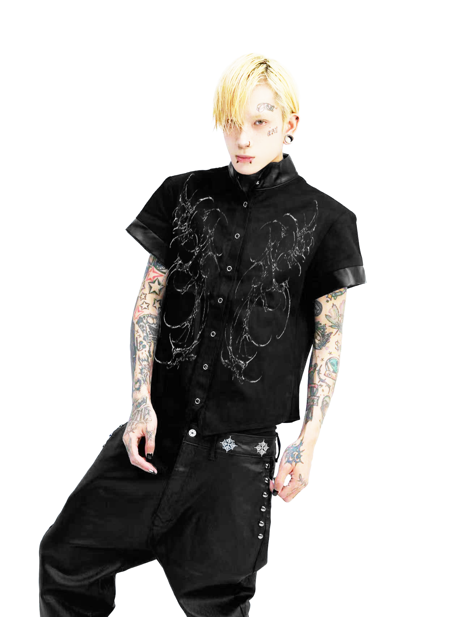 DETW Leather Slim Shaped Stand-up Collar Tee