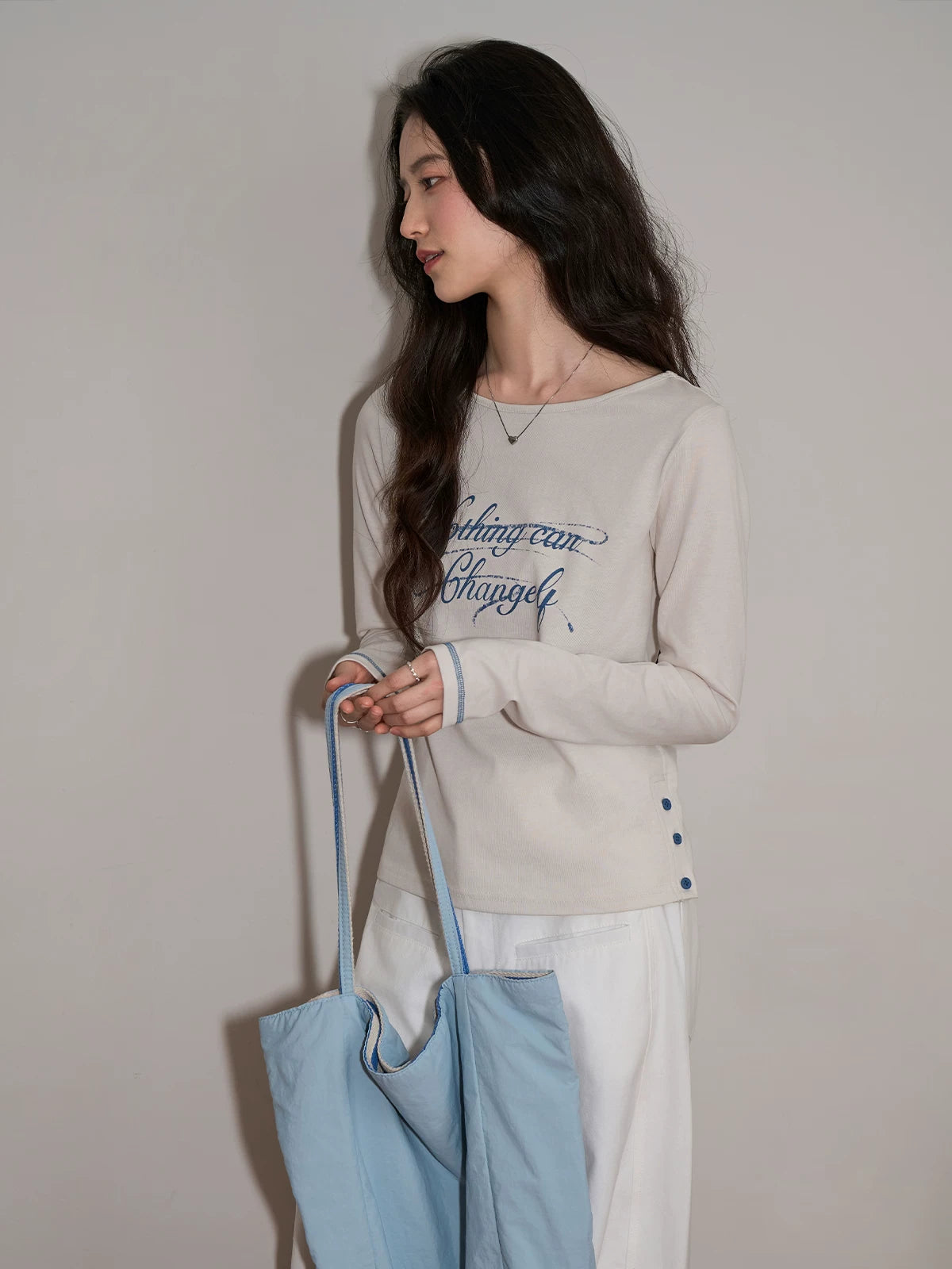 XUJING Crew Neck Letter Print Front Shoulder Slim Sleeve Long Sleeve