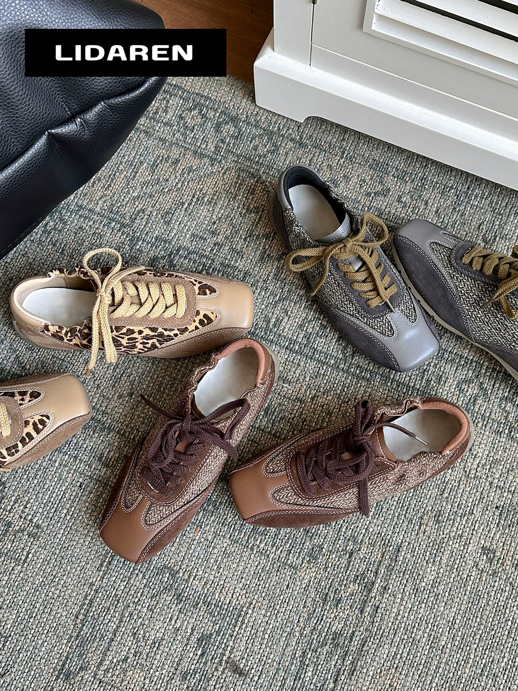 Lidaren Produced Leather Retro Lace-Up Color Matching Casual Forrest Gump Shoes
