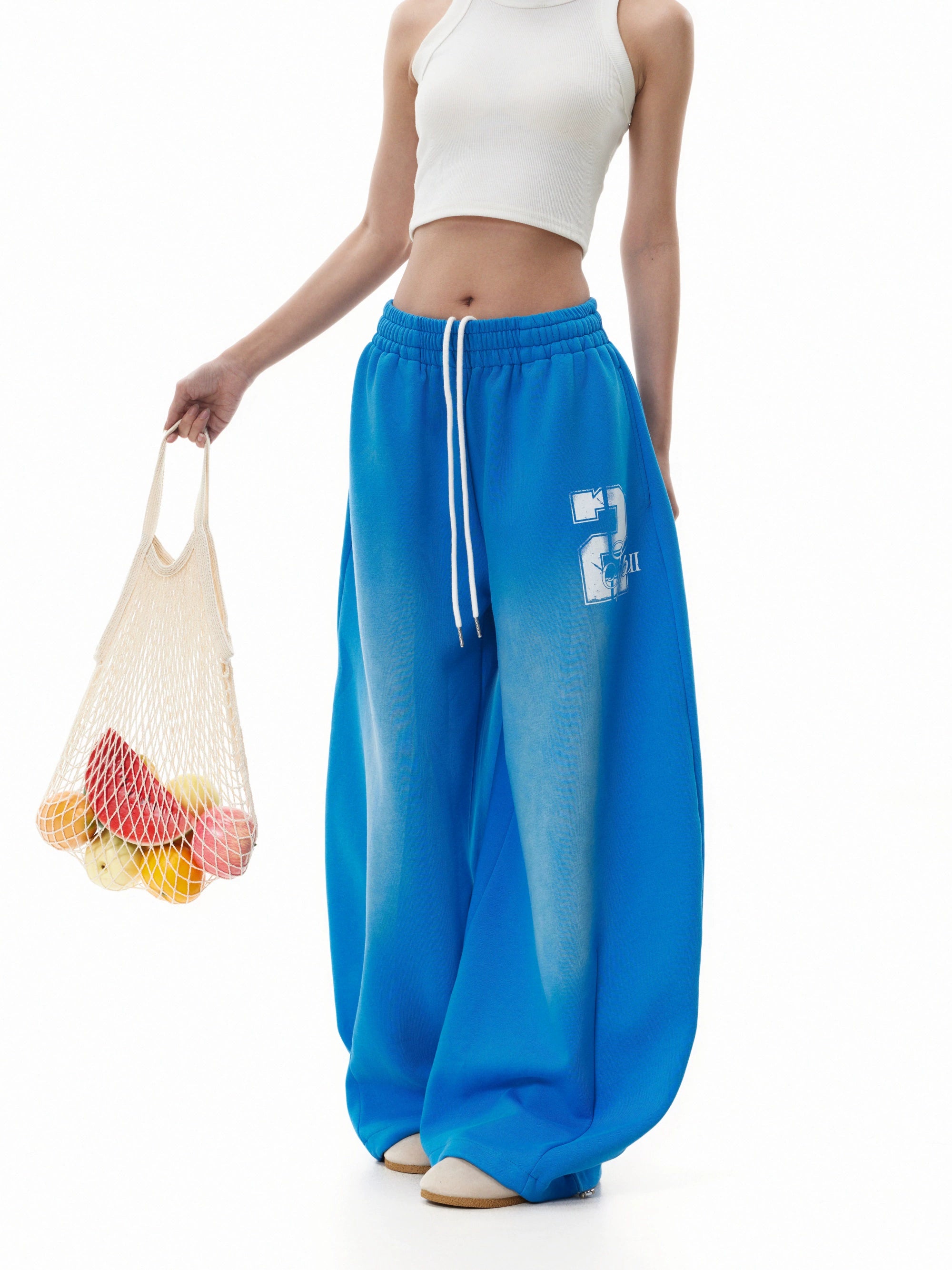 BTSG washed gradual blue wide-leg drawstring sweatpants