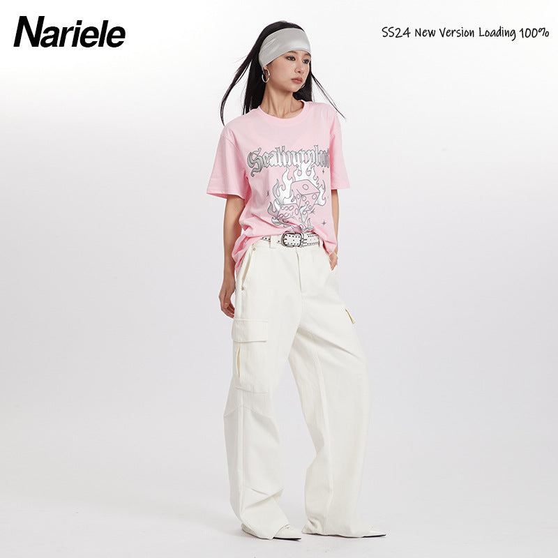 Nariele Fun Print Crew Neck Versatile Tee