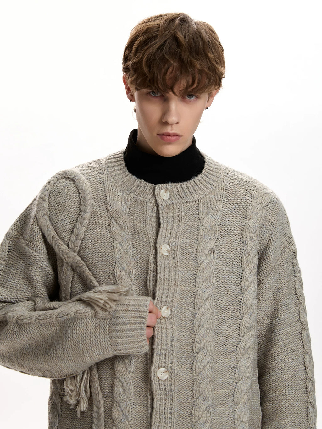 A PUEE Simple Rough Twist Knitted Cardigan Sweater