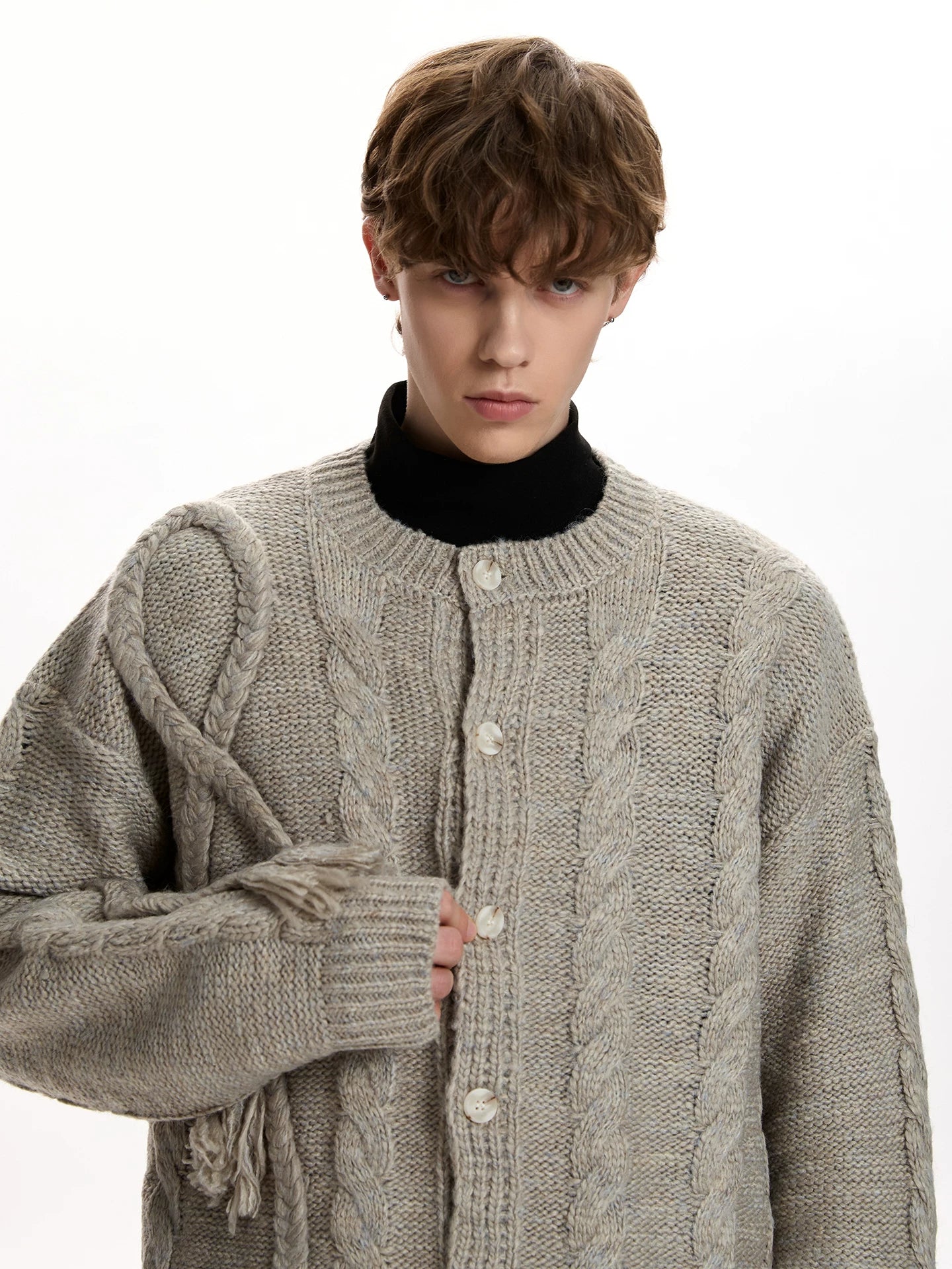 A PUEE Simple Rough Twist Knitted Cardigan Sweater