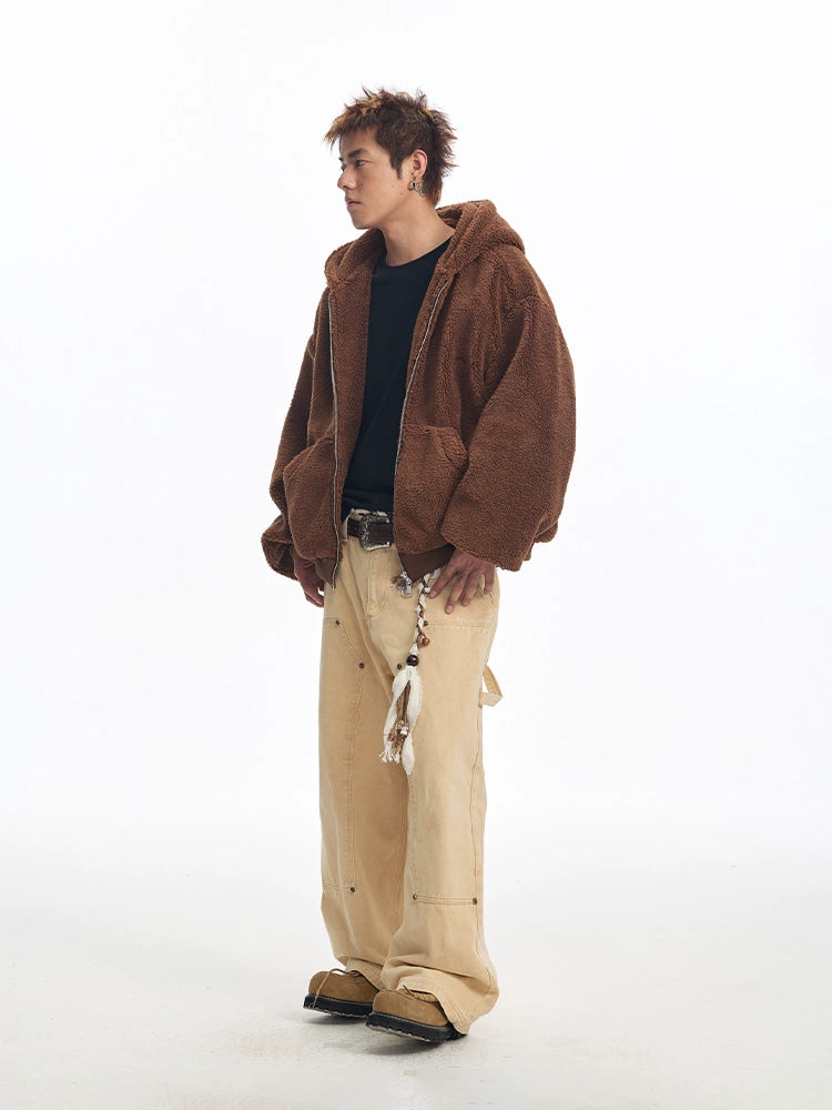 CoosRetro Vintage Icelandic Fleece Logo Embroidered Hooded Sweater