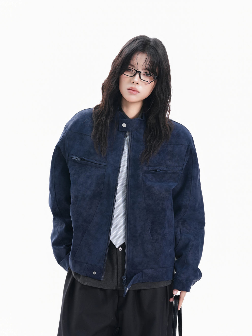 Zuocisankon Stand-up Collar PU Leather Jacket