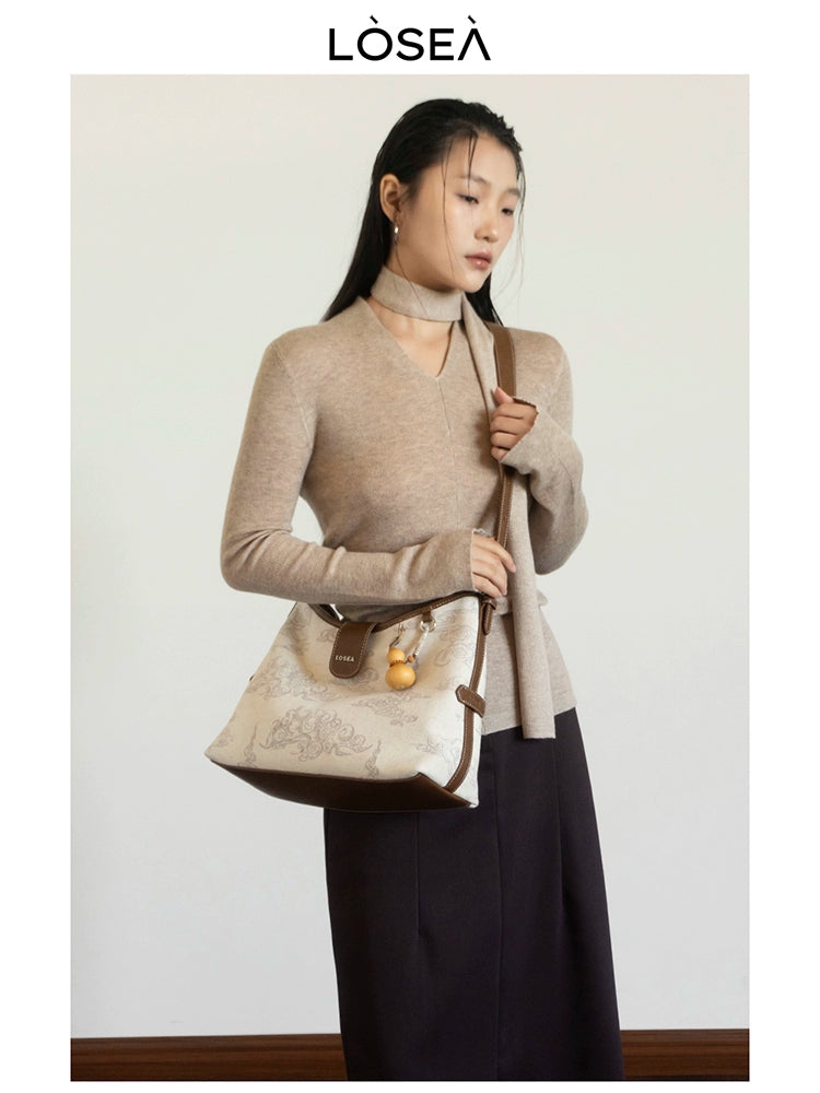 LOSEA Auspicious Cloud Pattern Single Shoulder Underarm Gourd Bag