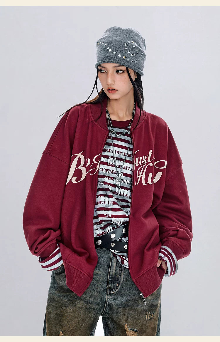 BJHG Design Sense Baseball Knitted Cardigan Jacket