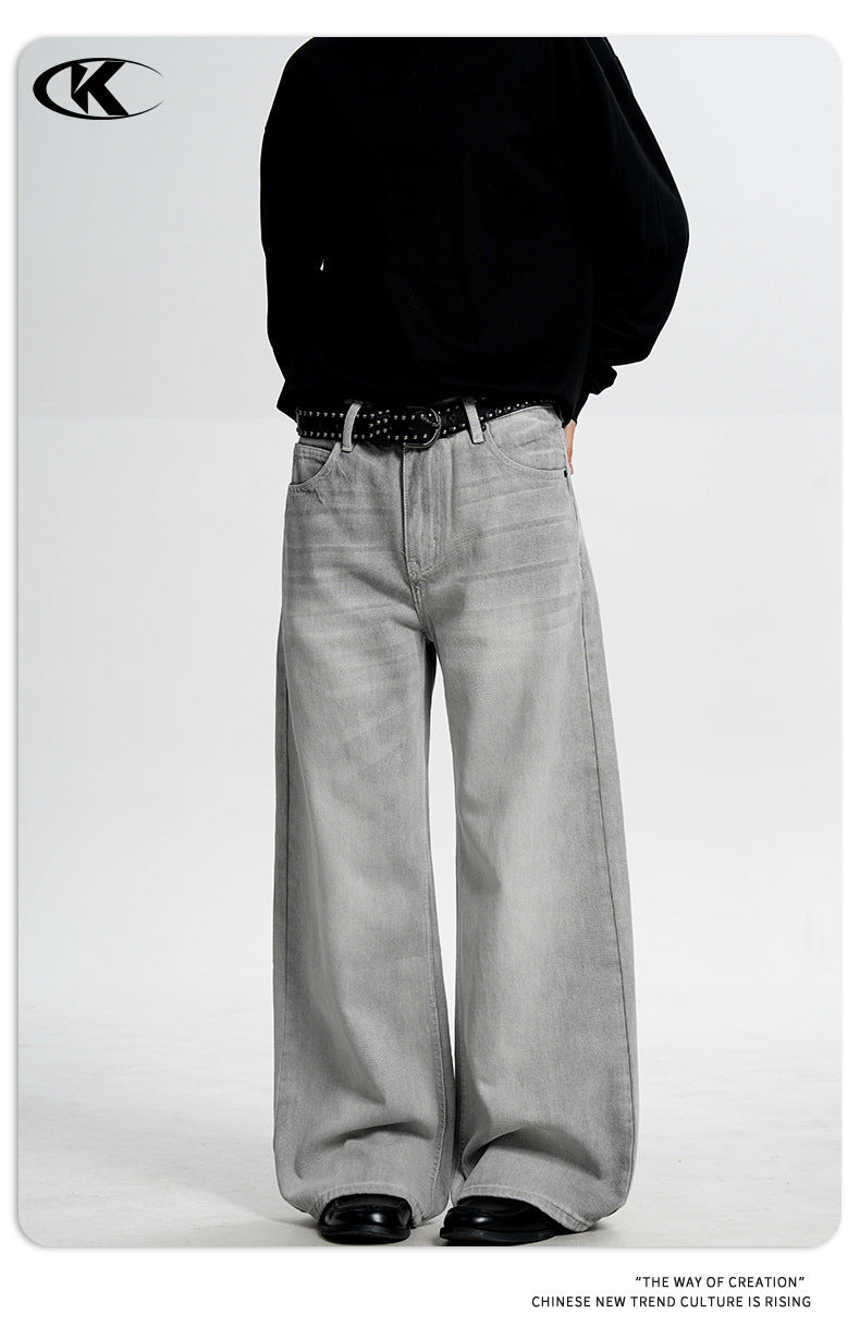 11KN Wide-Leg Washed Relaxed Straight Jeans