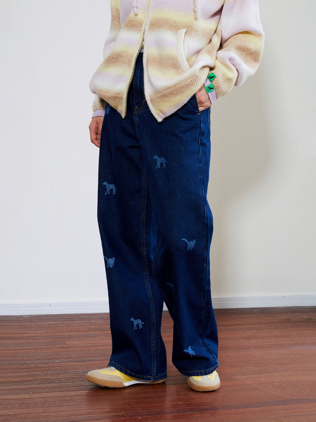 MoodLikeMe Laser-burned Cat and Dog Jeans