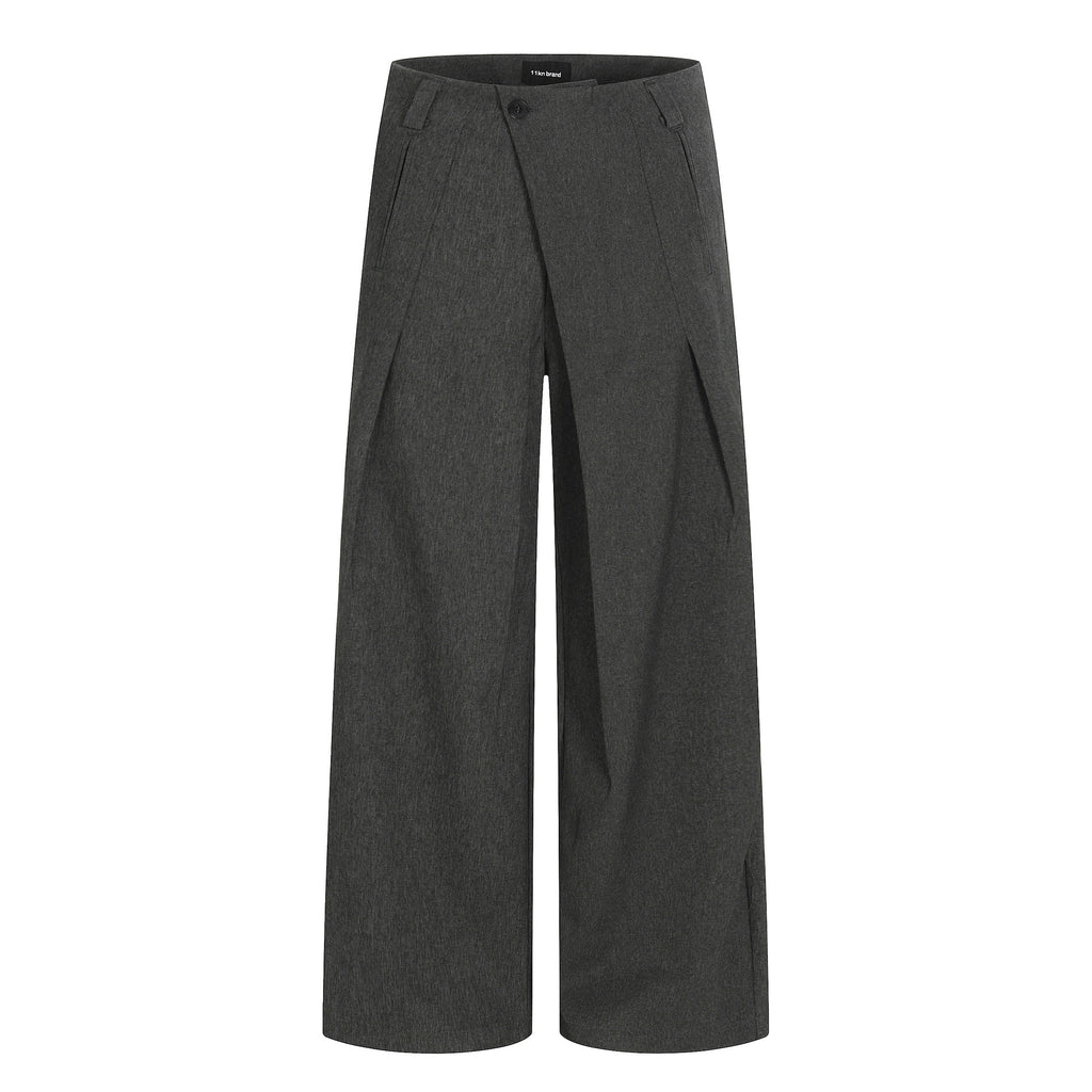 11KN Retro Three-dimensional Pleated Diagonal Placket Casual Trousers