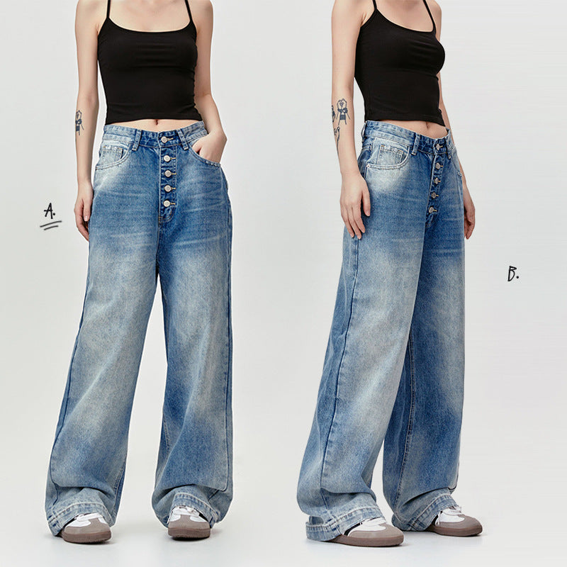 MADEEXTREME washed blue cat whisker embroidered flower Jeans