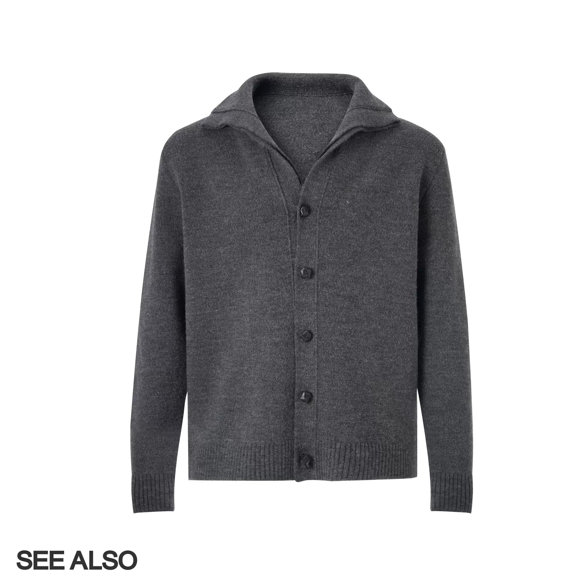 SEE ALSO Wool Handmade Cowhide Buckle Stand-up Neck Thickened Sweater Jacket