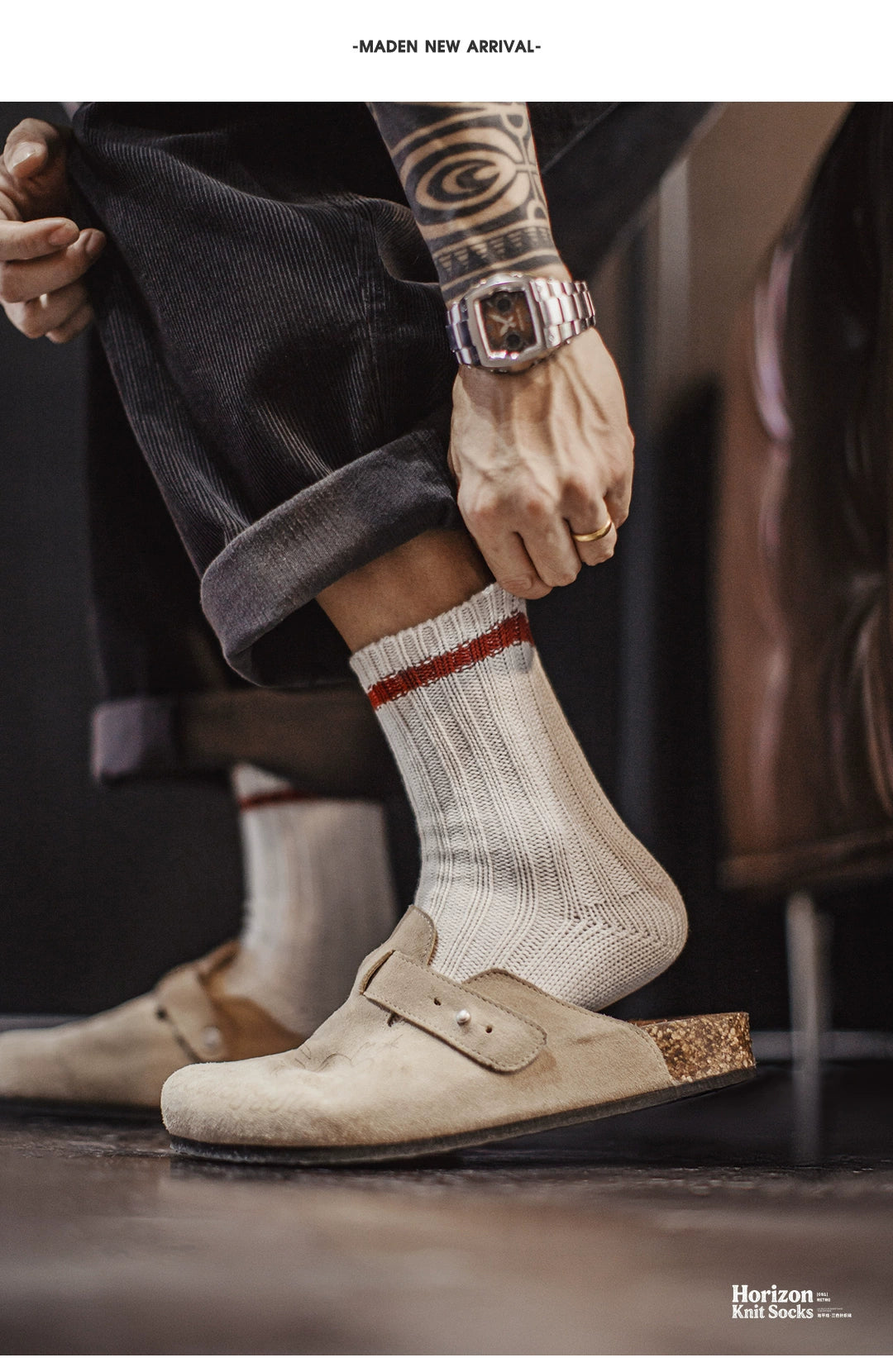 Maden Retro Thick-knit Striped Tube Socks