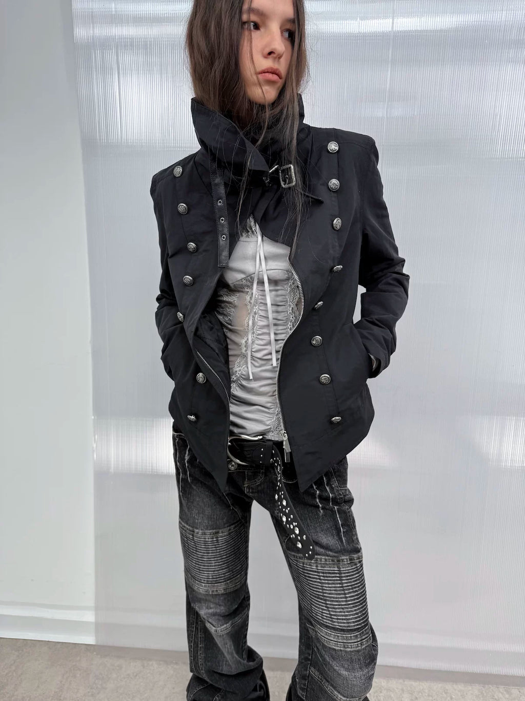 DoublePunch High-neck Vintage Metal Buckle Padded Thickened Jacket