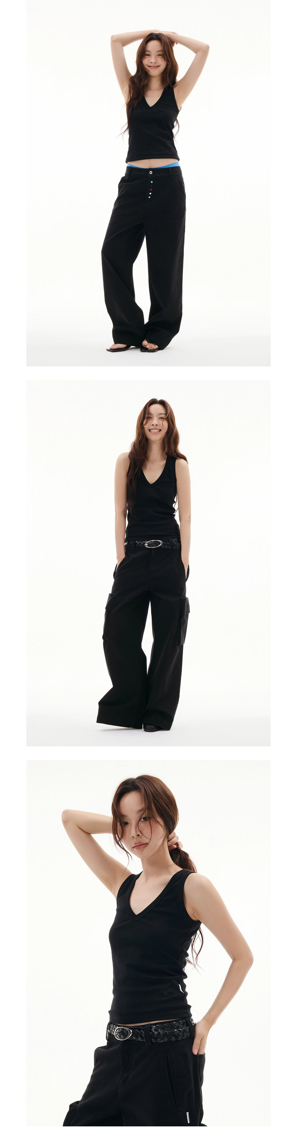 FUNKYFUN V-neck Embroidered Waist Sleeveless Vest of The Same Color