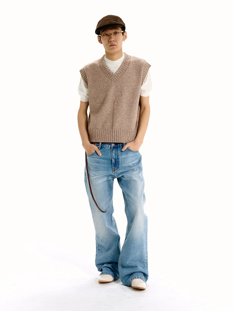 WANNALAB Wool-blend Coarse-needle V-neck Vest