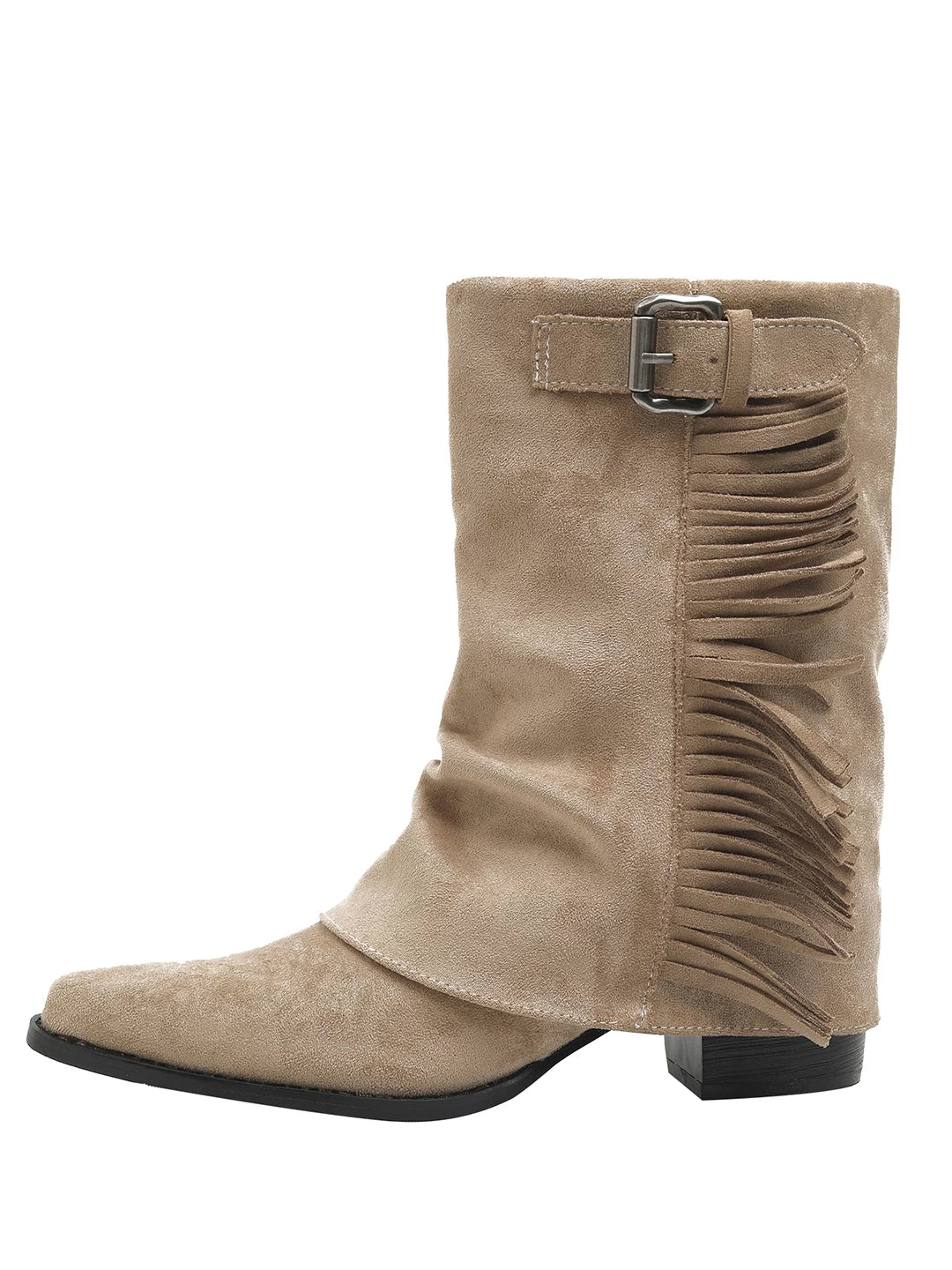 CHRNDXEE Suede Belt Buckle Fringed Western Cowboy Boots