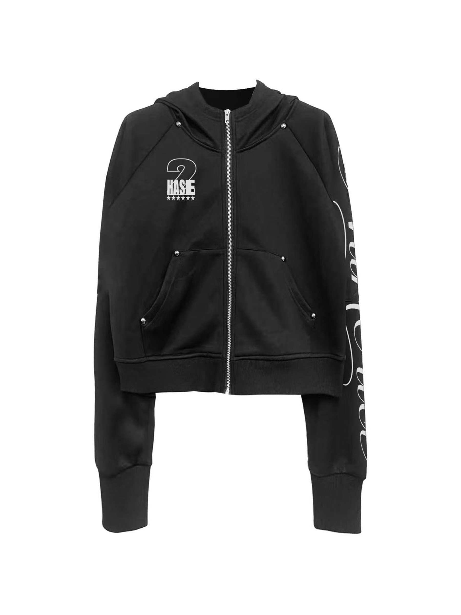 DETW Versatile Casual Rivet Zipper Hooded Sweater