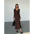 Ousph V Neck Temperament Knitted Waist Slim Dress