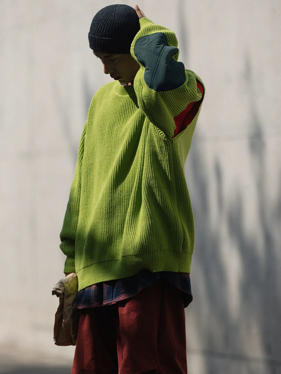 NOEARS Vintage Lazy Wind Contrast Color Loose Sweater