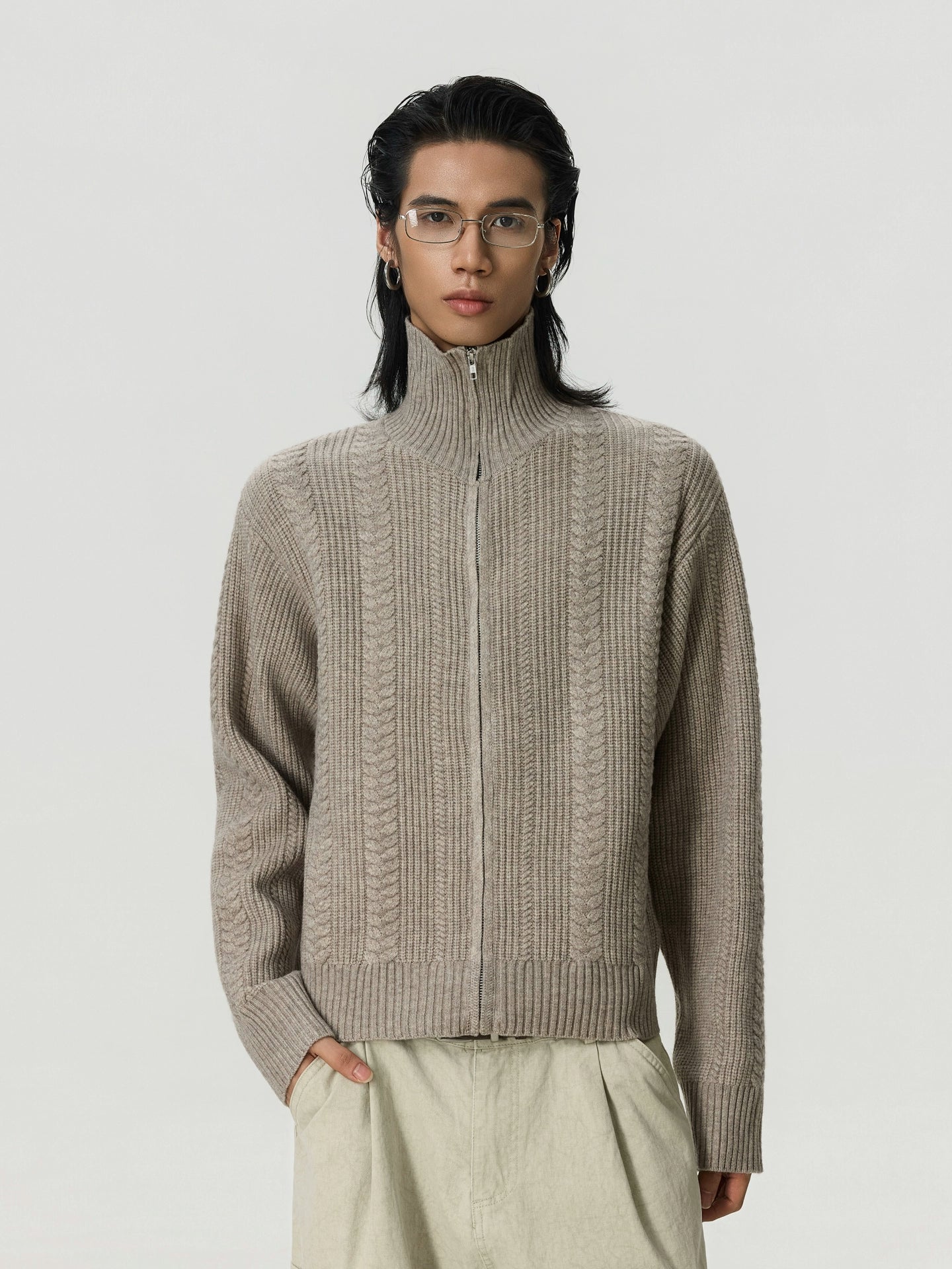 BTSG Zipper Stand-up Neck Versatile Knitted Sweater Jacket