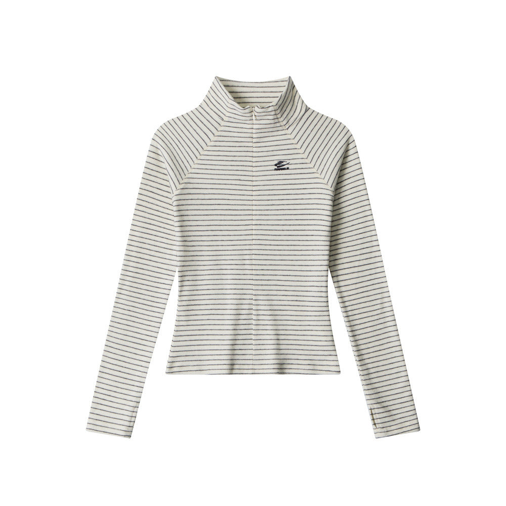 Nariele Stand Neck Slim Fit Striped Sports Long Sleeve