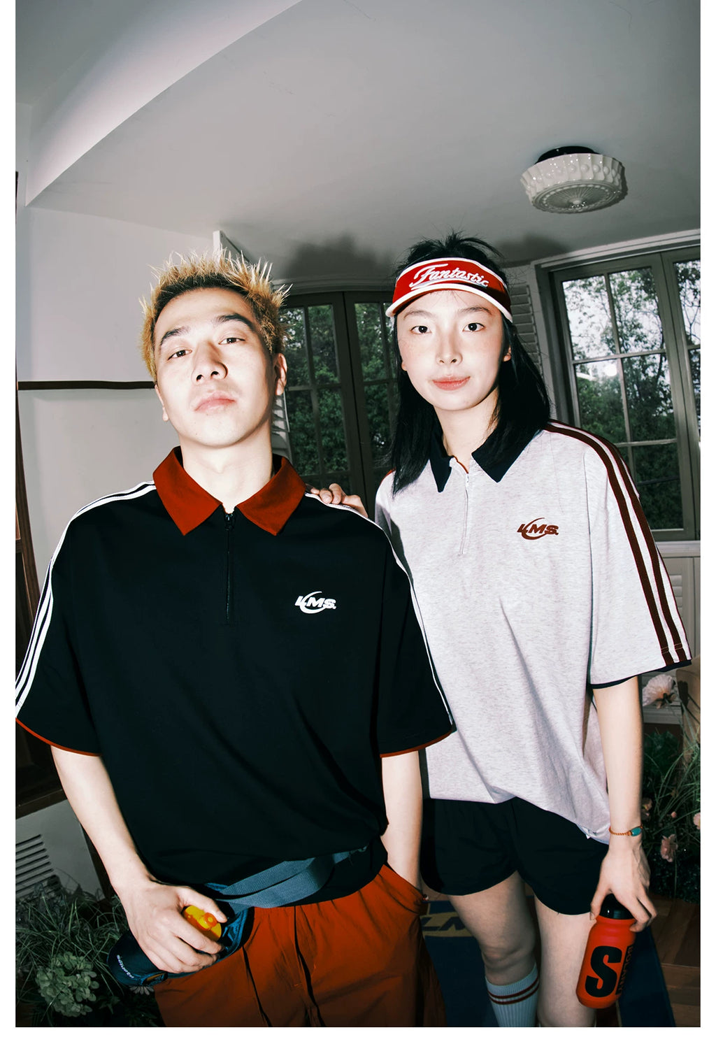 Lemanism Contrasting Sports POLO Collar Loose Tee
