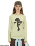TheNewYouthPark Front Shoulder Slim Fit Star Girl Print Long Sleeve