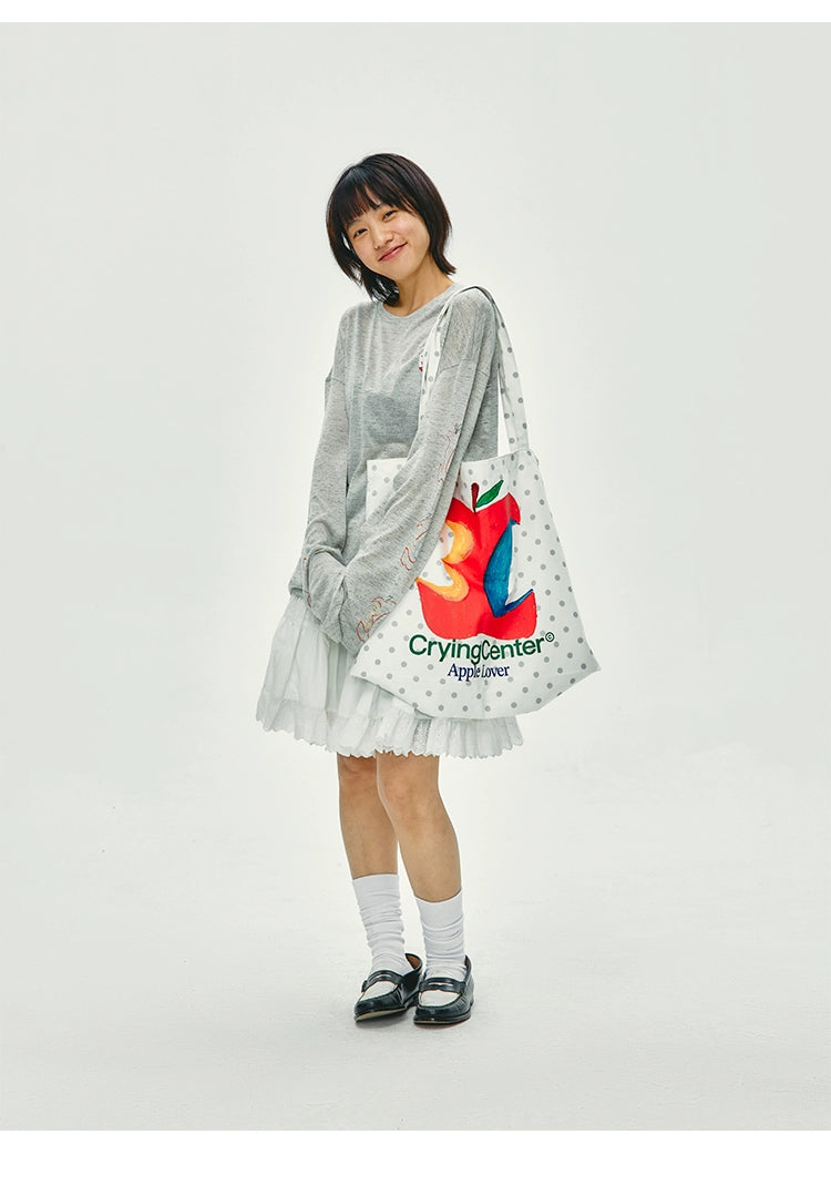 CryingCenter 3C Apple Polka Dot Plaid Canvas Bag Shoulder Bag