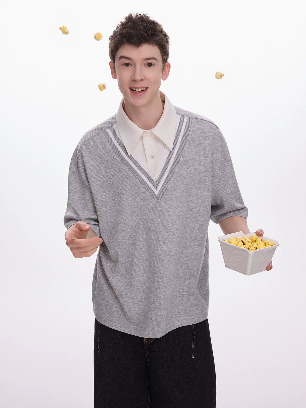 CHOR Contrasting Color Collar Fake Two-piece Tee