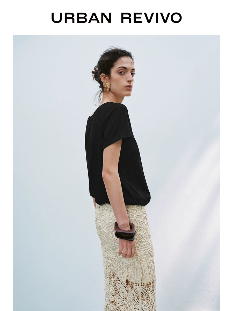 URBAN REVIVO Casual Versatile U-neck Tee