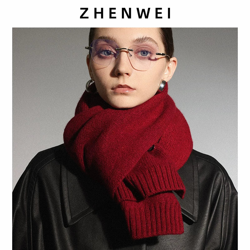 ZHENWEI 100% Wool Enlarged and Widened Knitted Long Scarf
